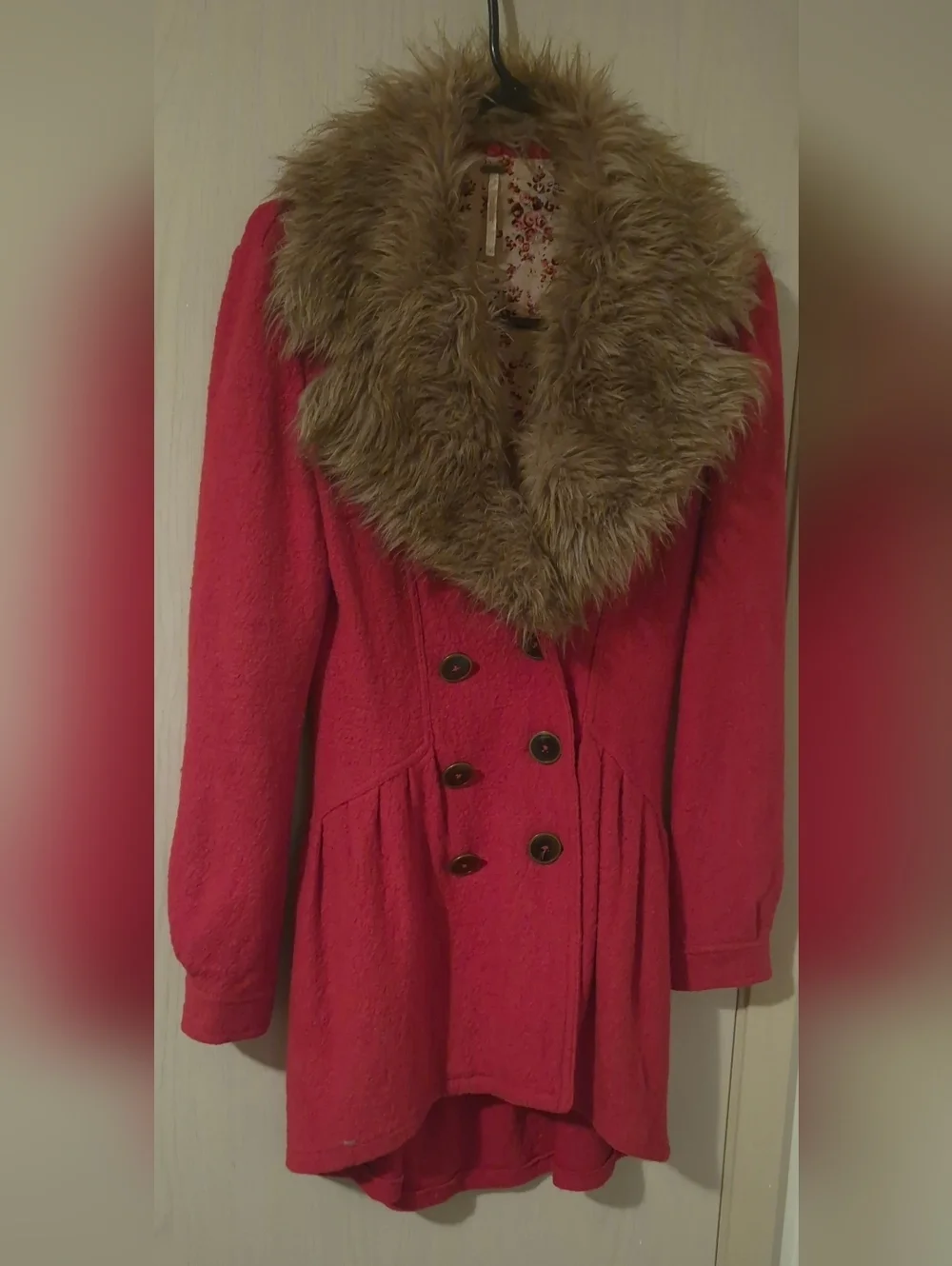 Free People Faux Fur Collar Coat Red (2) - Picture 1 of 7